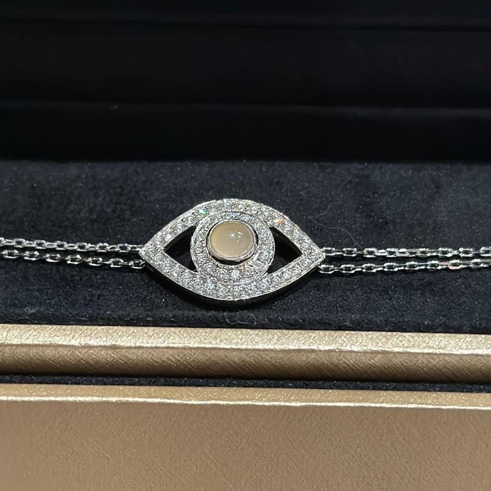 Netali Nissim Diamond Protected Eye Bracelet white gold , Diamonds, pink Quartz